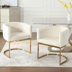 Modern Velvet Dining Chairs Set of 2 Contemporary Kitchen & Dining Room Chairs with Arms Upholstered Barrel Chairs Metal Frame 21" Wide Accent Chairs 