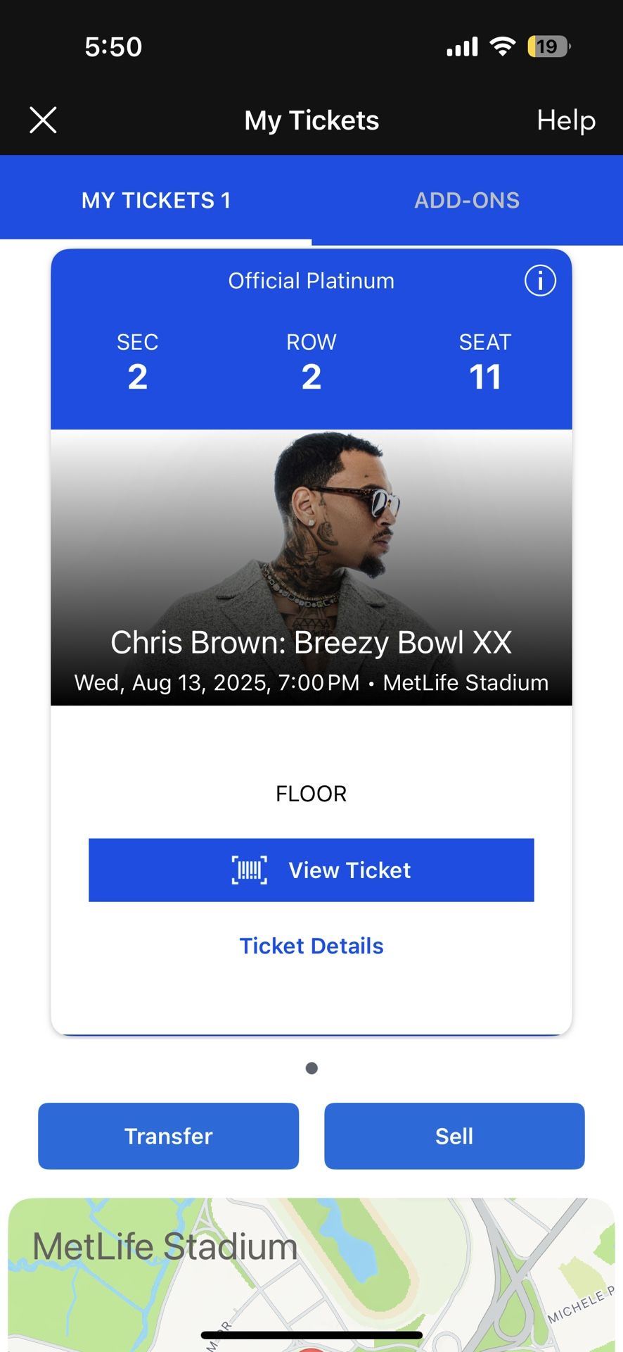 PLATINUM CHRIS BROWN TICKET