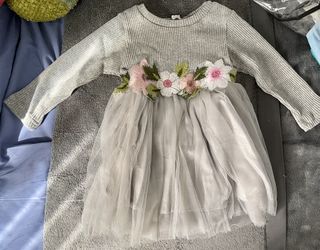 New Baby Girl Gray Dress. Size 12 M
