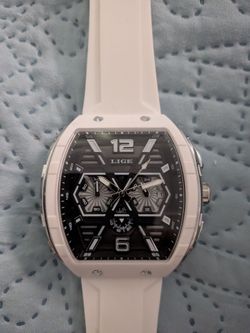 LIGE Chronograph Men's Watch White Silicone Band