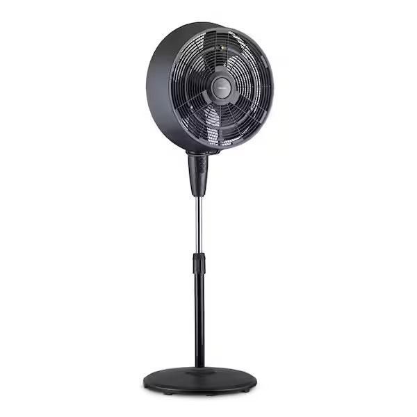 Open Box Newair 18 in. 3-Speed Wide-Angle Oscillating Outdoor Misting Fan and Pedestal Fan for Cool Down 500 sq. ft. - Black
