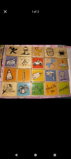 Lot of 20 Vintage Wooden Rubber Stamps