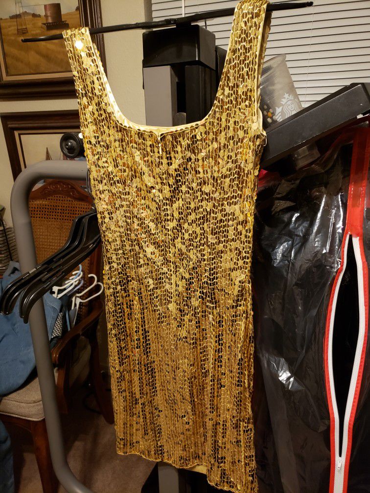 90's Formal Dress/gold sequins/size 6