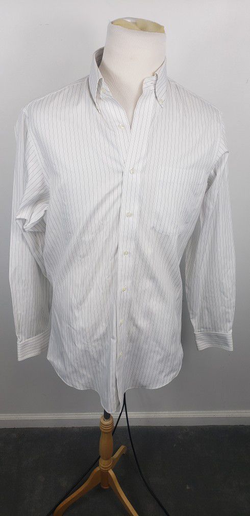 Jos A Bank Travelers Collection Dress Shirt White Blue Pinstripe 15.5x35 