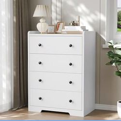 4 Drawer Dressers Chest of Drawers, Modern Tall Dresser, Wood Drawer Chest Storage Cabinet for Living Room, Hallway, Entryway, Home Office, Ivory Whit