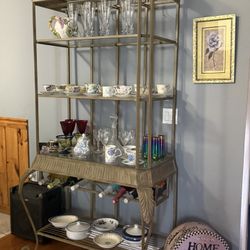 Wrought Iron Backers Rack And Four Bar Stools