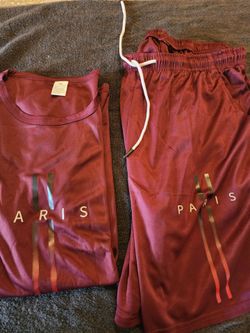 Brand New Men's Shirt Short Set Burgundy Color Size XL