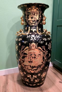 Greco-Roman Black and Gold Floor Vase