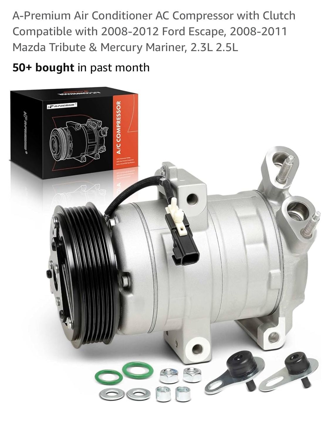 AC Compressor with Clutch Compatible with 2008-2012 Ford Escape, 2008-2011 Mazda Tribute & Mercury Mariner, 2.3L 2.5L