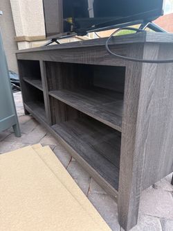 Dark Gray Wood TV Stand with Open Shelves