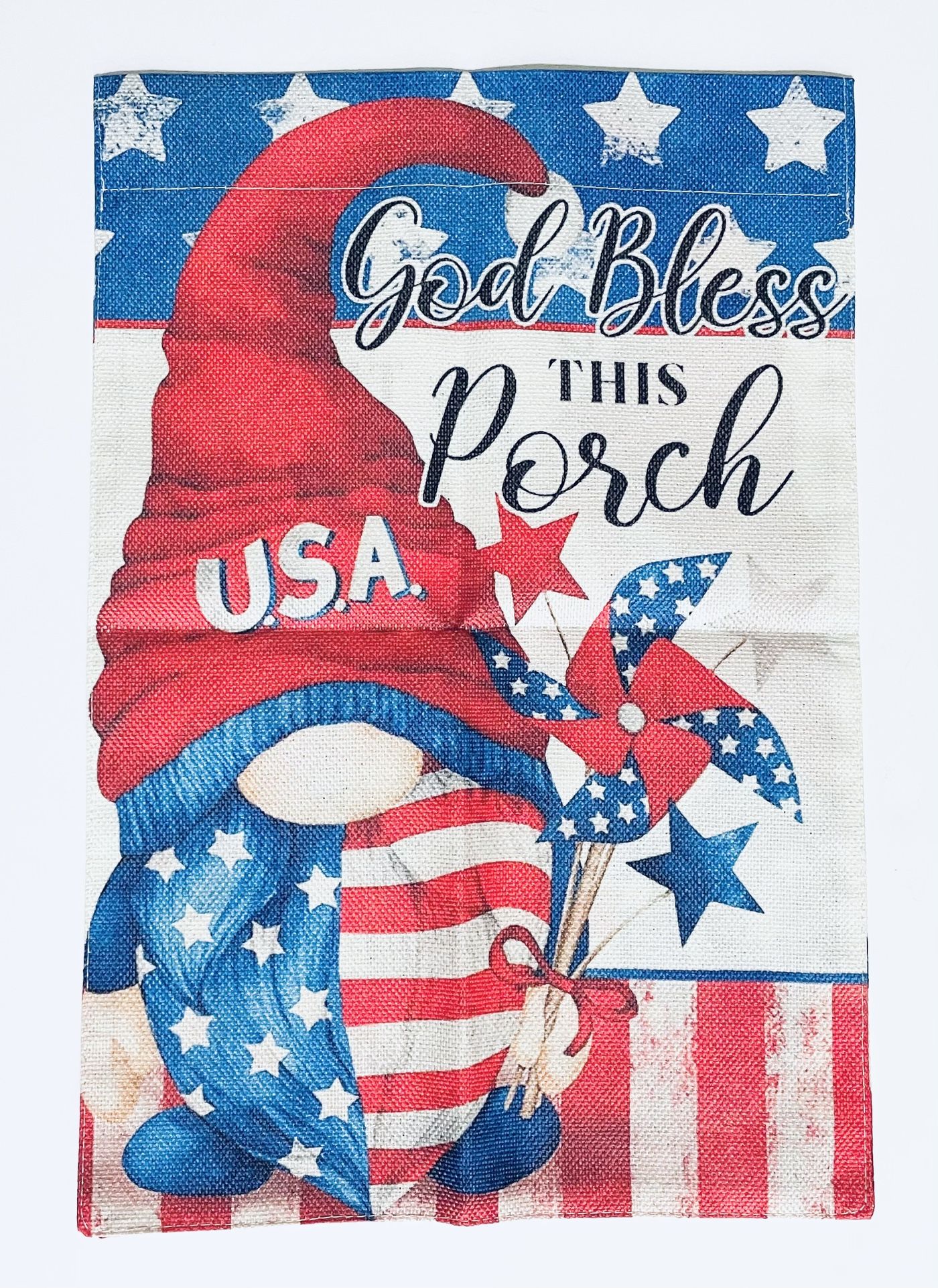 Yard Flag God Bless This Porch Gnome USA Holiday 4TH Of July Celebration NEW!!