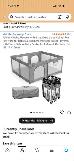 Baby Playpen with Gate, Extra Large Collapsible Play Yard  (59"×71" Grey)