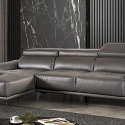 Brand New Grey Leather Modern Style Sectional Sofa 