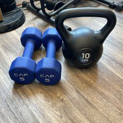 5 Lbs dumbbells and a 10lbs kettlebell sold as set