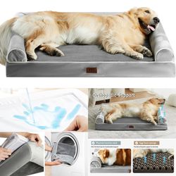 Orthopedic Dog Sofa Bed for Large Dogs, Pet Couch with Removable Washable Cover and Waterproof Liner, Egg Foam Bolster with Nonskid Bottom