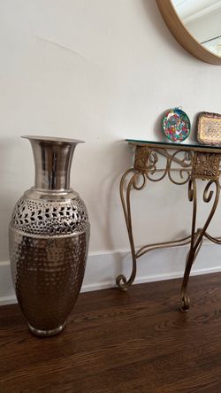 Large 28" Decorative Metal Floor Vase / Standing Urn (Hammered & Pierced Design)