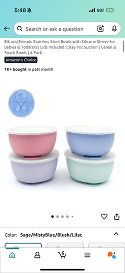 Elk and Friends Stainless Steel Bowls with Silicone Sleeve for Babies & Toddlers | Lids Included | Stay Put Suction | Cereal & Snack Bowls | 4 Pack
