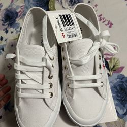 Brand New Superga White Sneakers With Gold Buttons