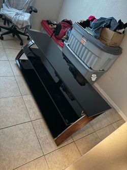 Black Glass TV Stand with Wood Frame