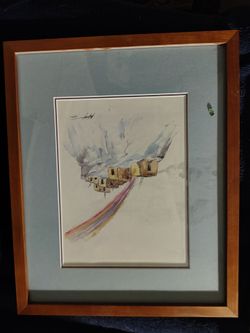 Framed Artwork with Mountain Scene
