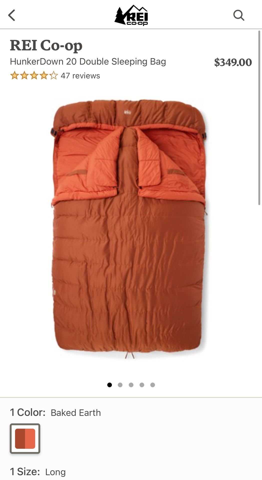 20° REI Hunker down Sleeping Bag LONG