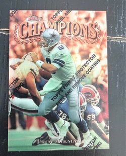 1996 Topps Finest Champions Troy Aikman Insert – Factory Coating Intact – Cowboys HOF