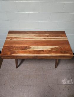 Solid Acacia Wood Mid-Century Writing Desk / Tapered Legs / Heavy Duty Entryway Table