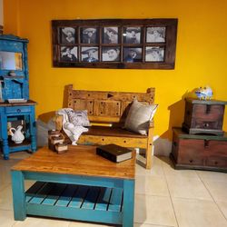 Orange rustic bench
H 