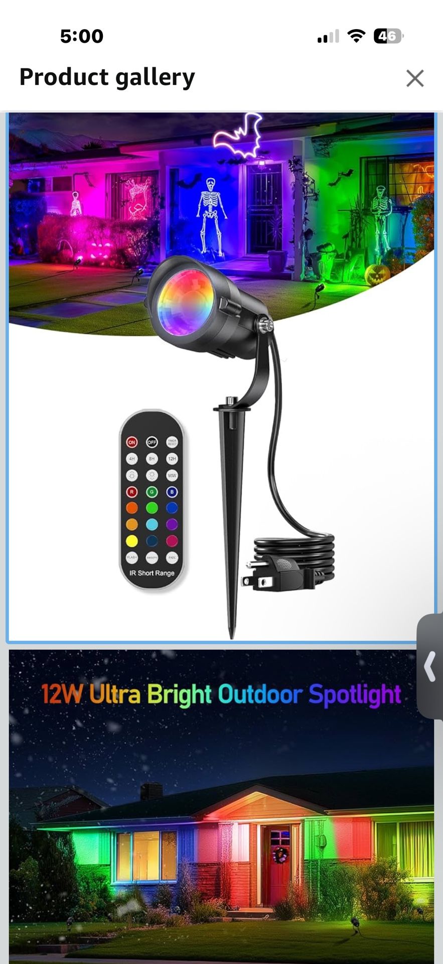 HIBOITEC 12W Halloween Spotlight Outdoor with Remote Plug Timer Color Changing 120V Landscape Lighting Waterproof Dimmable LED Spot Light for Yard Chr