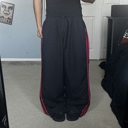 cyber y2k 2000s baggy wide leg grunge red striped adidas