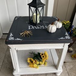 Dark Grey Top Side Table Solid Wood 