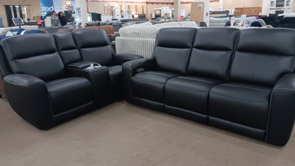 Black Leather Sofa Set 