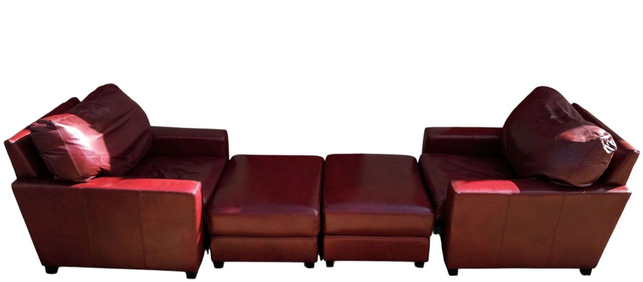 A Pair Of Club Chairs & Matching Ottomans By Pottery Barn