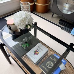 Oval 2 Tier Coffee Table Wicker/Basket Weave & Glass Top