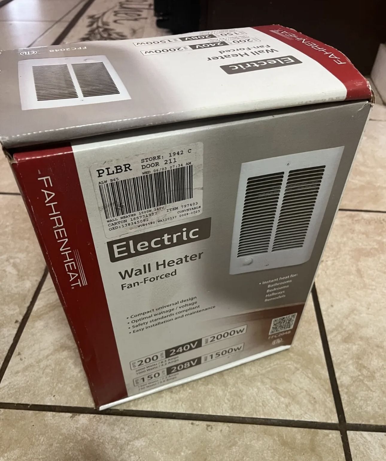 fahrenheat 2 000-watt electric wall heater fan-forced 240 volt