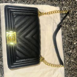 Chanel Black Chevron Caviar Boy Bag