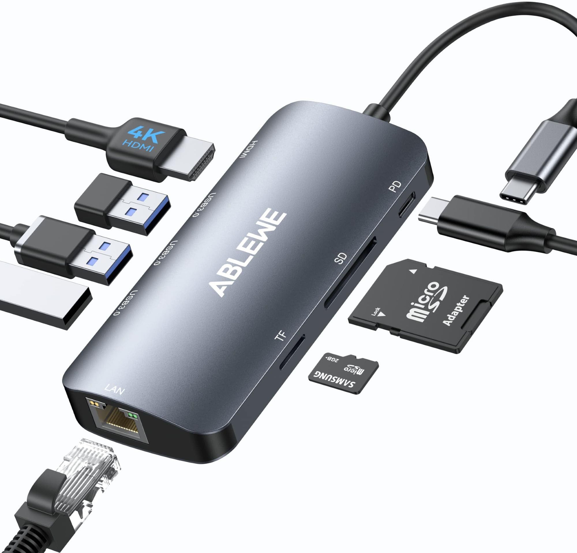 USB-C Dock with USB-A HDMI Ethernet SD and Micro SD