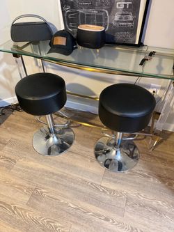 Black Faux Leather Adjustable Bar Stools – Set of 2
