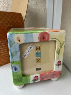 CBS Designs Photo Cube Ceramic Hand-Painted 4-Sided Picture Frame 1998 w/ Box