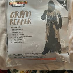 Grim Reaper Kids Costume Size L 10-12 Year Old