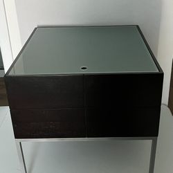 MODERN SIDE TABLE W/ GLASS TOP & METAL LEGS