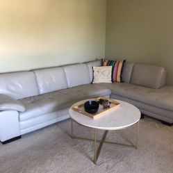 Beige real leather sectional sofa couch  