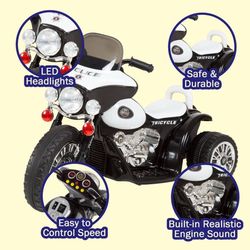Kids Motorcycle - 3-Wheel Ride on Toy with Police Decals, Reverse, and Headlights - 6V Electric Motorcycle for Kids Ages 3 to 6 by Lil' Rider (Black)