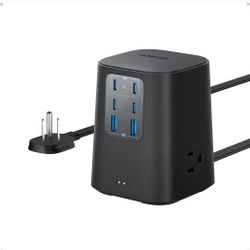 Anker Desktop Charger, 9-in-1 Power Strip with 300J Surge Protector, 5ft Flat Plug Extension Cord