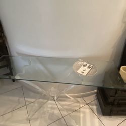 Mid-century Coffee Table With Lucite Base And Beveled Glass Top