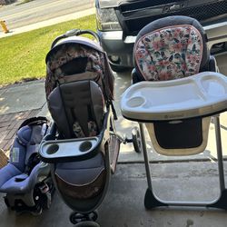 Baby Trend Stroller, Car seat And High chair 