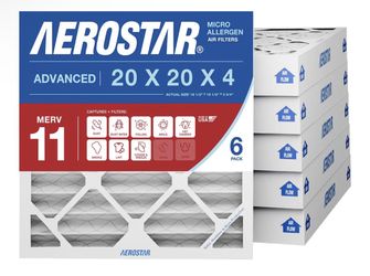 Aerostar Air Filter 20x20x4 MERV 11 AC Filter, HVAC, Furnace Filter, 6 Pack ACTUAL SIZE (19.50 x 19.50 x 3.75) AC Filter, Furnace Filter, Dust, Pet Da