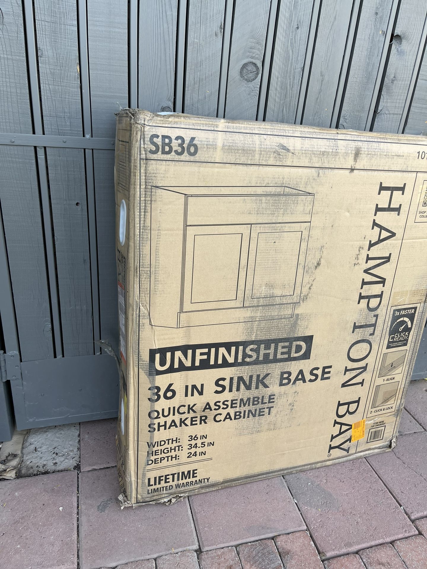 Hampton Bay 36 in. W x 24 in. D x 34.5 in. H Ready to Assemble Sink Base Kitchen Cabinet in Unfinished with CLICKREADY Technology