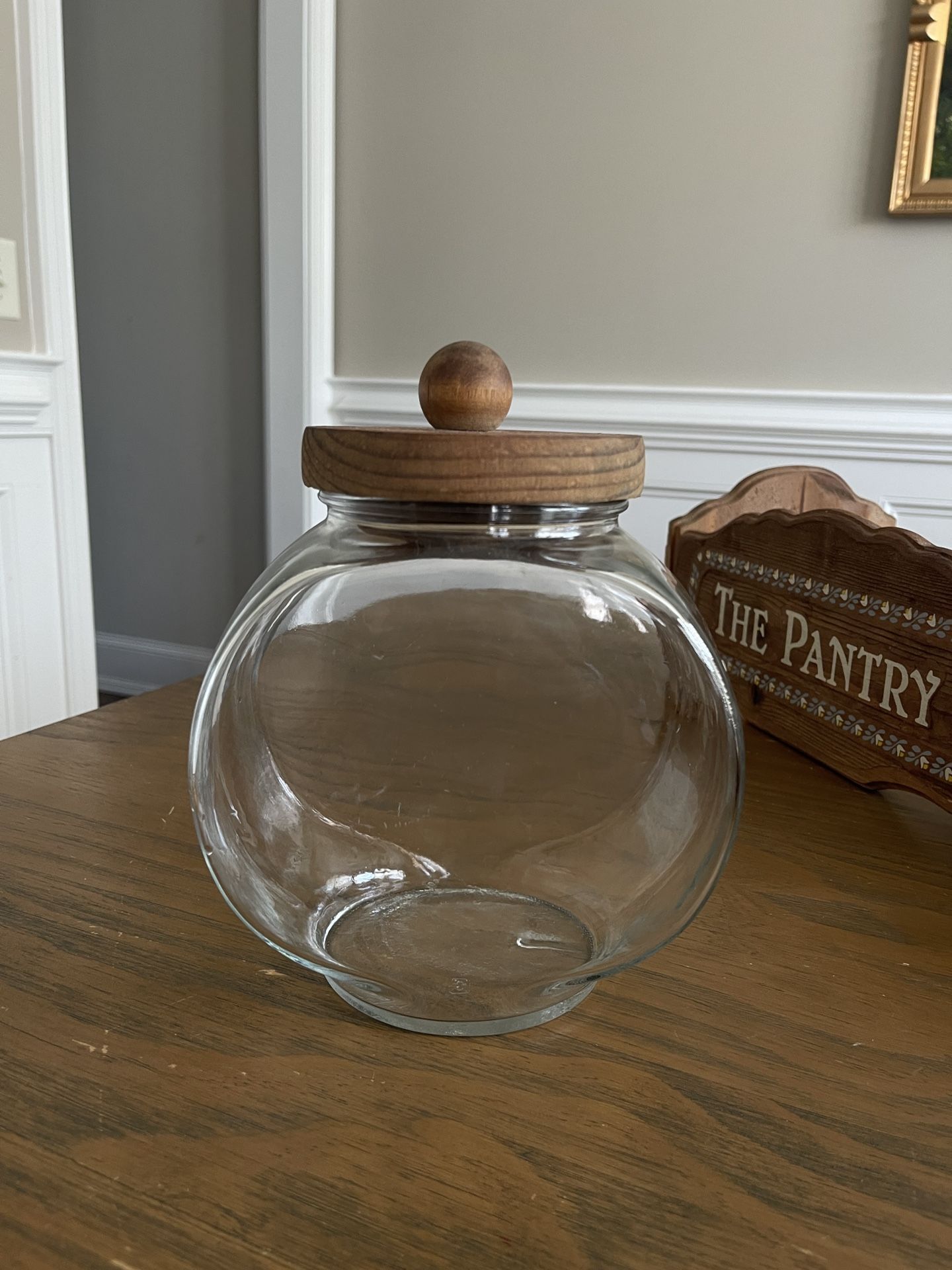 Vintage Glass Merchant Canister Candy Cookie Jar Wood Lid Set of 3 Made