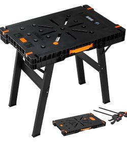 Folding Work Bench with Clamps & Power Strip - Portable Work Table 34" W x 22" D, 330lb Capacity